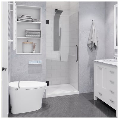 Anzzi Passion Series 30 in. by 72 in. Frameless Hinged Shower Door in Gunmetal with Handle SD-AZ8075-02GB