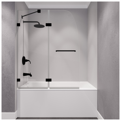 Anzzi Pacific Series 48 in. by 58 in. Frameless Hinged Tub Door in Matte Black SD-AZ8076-01MB