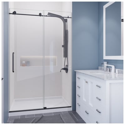 Anzzi Leon Series 48 in. by 76 in. Frameless Sliding Shower Door in Gunmetal with Handle SD-AZ8077-01GB