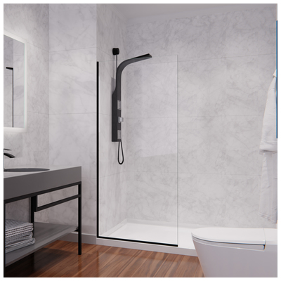 Anzzi Veil Series 74 in. by 34 in. Framed Glass Shower Screen in Matte Black SD-AZFL06001MB