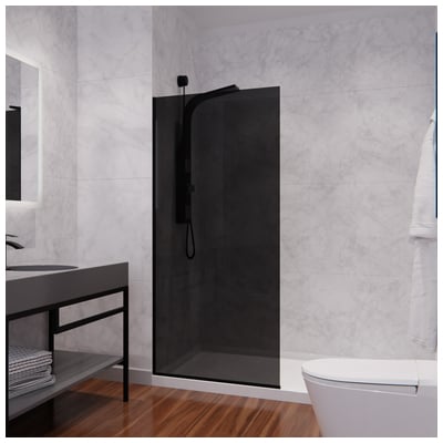 Anzzi Veil Series 74 in. by 34 in. Framed Tinted Glass Shower Screen in Matte Black SD-AZFL06001MBT