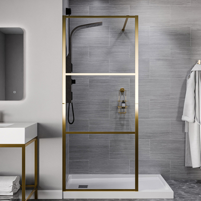 Anzzi Himmel Series 34 in. x 78 in. Fixed Frameless Shower Door in Brushed Gold with Tsunami Guard Tempered Clear Glass, 191042078420, SD-AZFL06002BG