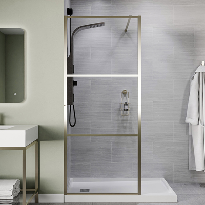 Anzzi Himmel Series 34 in. x 78 in. Fixed Frameless Shower Door in Brushed Nickel with Tsunami Guard Tempered Clear Glass, 191042078444, SD-AZFL06002BN