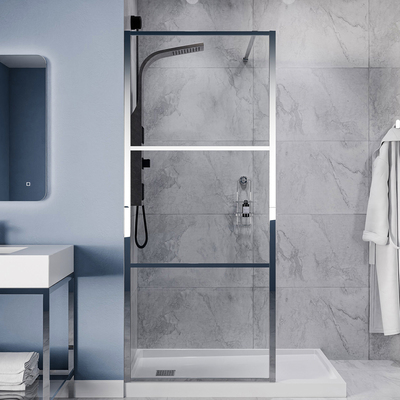 Anzzi Himmel Series 34 in. x 78 in. Fixed Frameless Shower Door in Polished Chrome with Tsunami Guard Tempered Clear Glass, 191042078437, SD-AZFL06002CH