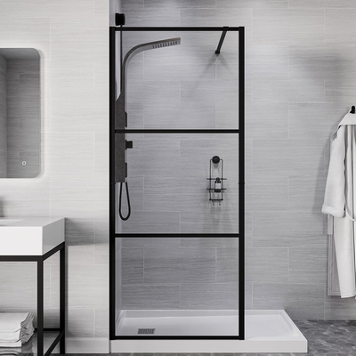 Anzzi Himmel Series 34 in. x 78 in. Fixed Frameless Shower Door in Matte Black with Tsunami Guard Tempered Clear Glass, 191042078413, SD-AZFL06002MB