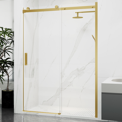 Anzzi Rhodes Series 45 to 48 in. x 76 in. H Sliding Frameless Shower Door in Brushed Gold with Tsunami Guard Tempered Glass, 191042096011, SD-FRLS05701BG