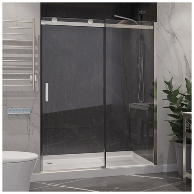 Anzzi ANZZI Series 60 in. x 76 in. Frameless Sliding Shower Door with Handle in Brushed Nickel SD-FRLS05702BNR