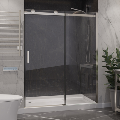 Anzzi Rhodes Series 50 to 54 in. x 76 in. H Sliding Frameless Shower Door in Brushed Nickel with Tsunami Guard Tempered Glass, 191042095977, SD-FRLS05703BN