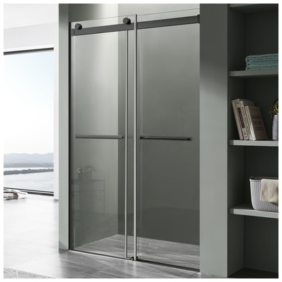 Anzzi ANZZI Series 48 in. x 76 in. Frameless Sliding Shower Door with Horizontal Handle in Matte Black SD-FRLS05801MBR