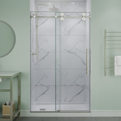 Anzzi Ozean Series 44 to 48 in. x 76 in. Frameless Shower Door with Sliding in Brushed Nickel with Tsunami Guard Tempered Clear Glass, 191042080485, SD-FRLS06101BN