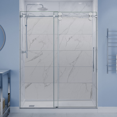 ANZZI 60 inch x 76 inch Frameless Sliding Shower Door, 3/8 inch TSUNAMI GUARD Glass, Exposed Rollers and RHINO ALLOY Hardware, Polished Chrome, 191042080515, SD-FRLS06102CH