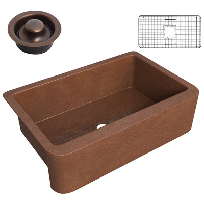 Anzzi Miletus Farmhouse Handmade Copper 33 in. 0-Hole Single Bowl Kitchen Sink in Hammered Antique Copper SK-013