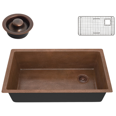 Anzzi Byzantine Drop-in Handmade Copper 31 in. 0-Hole Single Bowl Kitchen Sink in Hammered Antique Copper SK-027