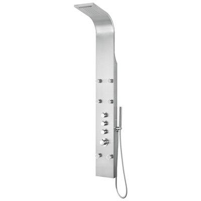Anzzi Fontan 64 in. 6-Jetted Full Body Shower Panel with Heavy Rain Shower and Spray Wand in Brushed Steel SP-AZ026