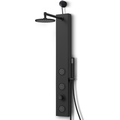 Anzzi Beverly Series 43 in. 3-Jetted Shower Panel Tower in Matte Black with Heavy Rain Showerhead, Spray Wand and DIY Friendly, 191042080386, SP-AZ080MB