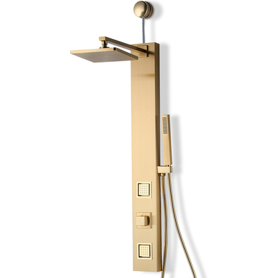 Anzzi Dion Series 39 in. 2-Jetted Shower Tower with Heavy Rain Showerhead and Spray Wand, Full Body Shower System in Gold, 191042082007, SP-AZ082BG