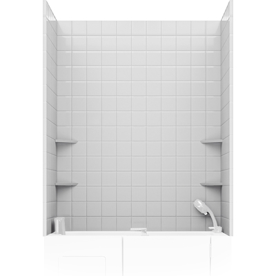 Anzzi Rampart Series 60 in. W x 60 in. H 2-Piece Glue-Up Acrylic Shower Wall Set in White with 4 in. Square Tile Design, 191042097070, SW-6060SQ4-WH