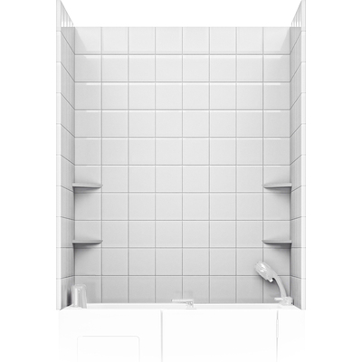 Anzzi Rampart Series 60 in. W x 60 in. H 2-Piece Glue-Up Acrylic Shower Wall Set in White with 6 in. Square Tile Design, 191042097087, SW-6060SQ6-WH