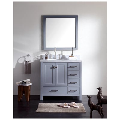 Ariel Cambridge 37" Single Sink Bathroom Vanity Set W/ Left Offset Sink In Grey