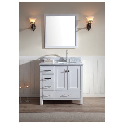 Ariel Cambridge 37" Single Sink Bathroom Vanity Set W/ Right Offset Sink In White