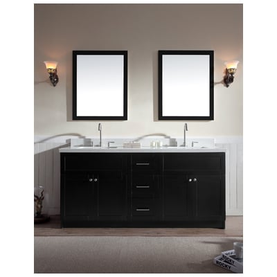 Ariel Hamlet 73" Double Sink Bathroom Vanity Set With White Quartz Countertop In Black