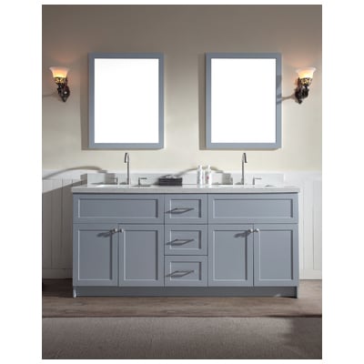 Ariel Hamlet 73" Double Sink Bathroom Vanity Set With White Quartz Countertop In Grey