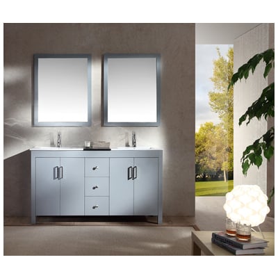 Ariel Hanson 60" Double Sink Bathroom Vanity Set In Grey