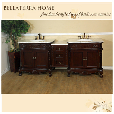 Bellaterra Home 82.7 In. Double Sink Solid Wood Bathroom Vanity Walnut-white Marble 202016A-D-WH