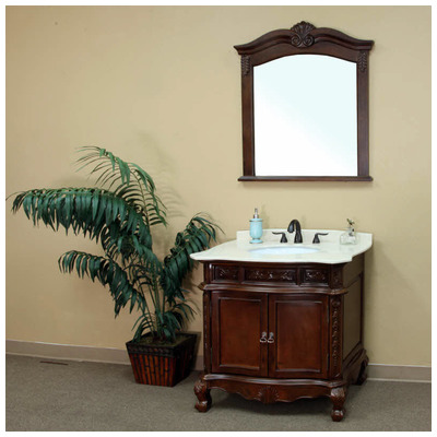 Bellaterra Home 34.6 In. Single Sink Solid Wood Bathroom Vanity Walnut-cream Marble 202016A-S-CR