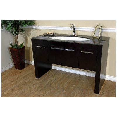 Bellaterra Home 55.3 In Single Sink Solid Wood Bathroom Vanity Dark Walnut-tan Brown Marble 804380-TB