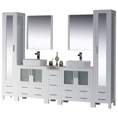 Blossom 102 Inch Bathroom Vanity with Ceramic Double Vessel Sinks & Mirrors - White 001 102 01 V M