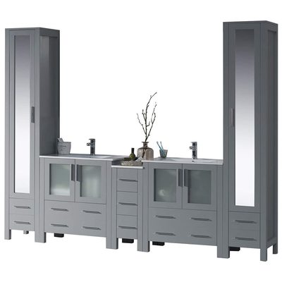 Blossom 102 Inch Bathroom Vanity with Ceramic Double Sinks - Metal Gray 001 102 15 C