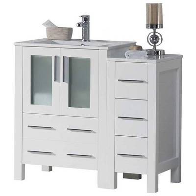 Blossom 36 Inch Bathroom Vanity with Ceramic Sink & Side Cabinet - White 001 36S 01 C