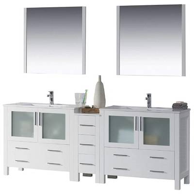 Blossom 84 Inch Bathroom Vanity with Ceramic Double Sinks & Mirrors - White 001 84S1 01 C M