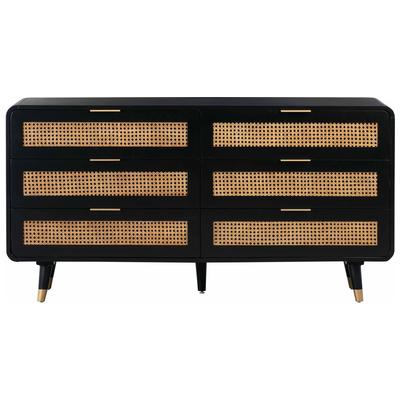 Contemporary Design Furniture Bedroom Chests and Dressers, Black, Acacia,MDF,Metal,Rattan, Dressers, 793611834705, CDF-B44133,Over 50 in.,Over 60 in.,Under 20 in.