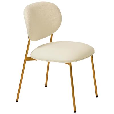 Contemporary Design Furniture McKenzie Cream Boucle & Vegan Leather Stackable Dining Chair - Set of 2  CDF-D68703