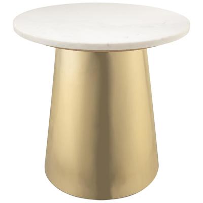 Contemporary Design Furniture Accent Tables, Metal Tables,metal,aluminum,ironAccent Tables,accentCocktail Tables,CocktailSide Tables,side, Gold,White Marble, Iron,Marble, Side Tables, 806810357187, CDF-OC18135