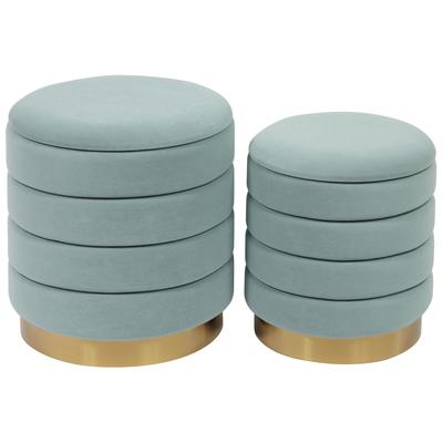 Contemporary Design Furniture Saturn Sea Blue Velvet Storage Ottomans - Set of 2  CDF-OC6460