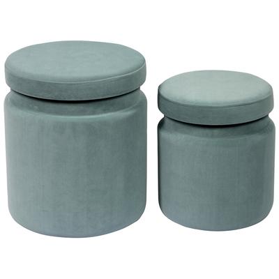 Contemporary Design Furniture Kris Sea Blue Velvet Storage Ottomans - Set of 2  CDF-OC6461