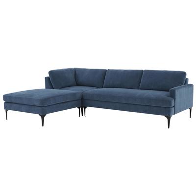 Contemporary Design Furniture Serena Blue Velvet LAF Chaise Sectional with Black Legs  CDF-REN-L05120-BLK-SEC4L