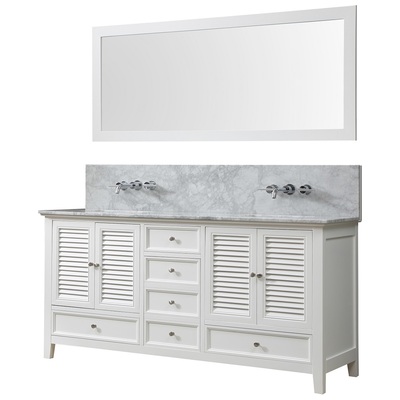 Direct Vanity Shutter Premium  72 In. Bathroom Vanity In White With Carrara White Marble Bathroom Vanity Top with white basins and Mirror 72D12-WWC-WM-M