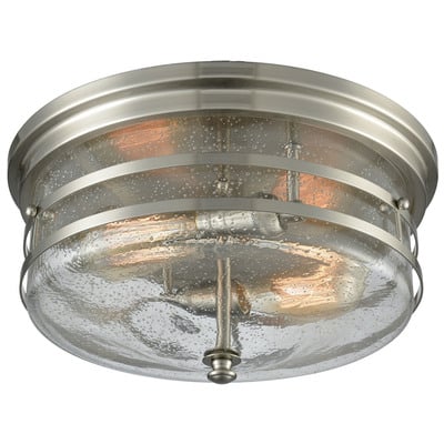 Elk Lighting Port O Connor 2-light Flush Mount In Satin Nickel With Clear Seedy Glass 11335/2
