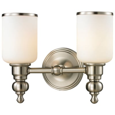 Elk Lighting Bristol Way 2-light Vanity Lamp In Brushed Nickel With Opal White Blown Glass 11581/2