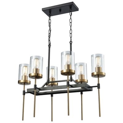 Elk Lighting North Haven 6-light Chandelier In Oil Rubbed Bronze And Satin Brass With Clear Glass 14551/6