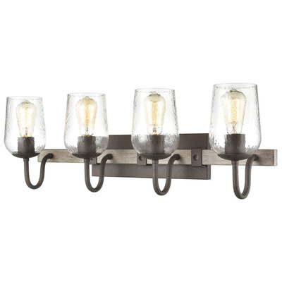 Elk Lighting Dillon 4-light Vanity Light In Vintage Rust With Clear Hammered Glass 15373/4
