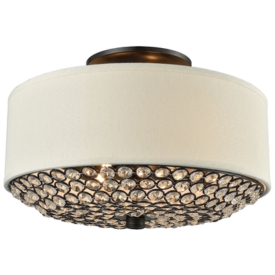 Elk Lighting Webberville 2 Light Semi Flush In Oil Rubbed Bronze With Beige Shade And Clear Crystals 15979/2