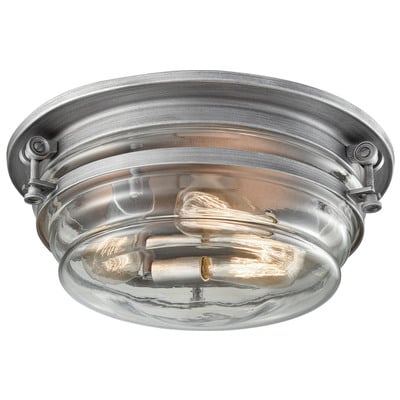 Elk Lighting Riley 3-light Flush Mount In Weathered Zinc With Clear Blown Glass 16104/3