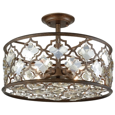Elk Lighting Armand 4 Light Semi Flush In Weathered Bronze With Champagne Plated Crystal 31092/4