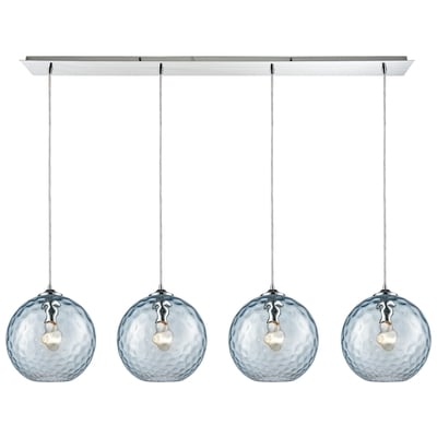 Elk Lighting Watersphere 4 Light Linear Pan Fixture In Polished Chrome With Aqua Hammered Glass 31380/4LP-AQ