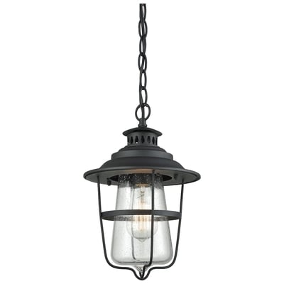 Elk Lighting San Mateo 1 Light Outdoor Pendant In Textured Matte Black With Clear Seedy Glass 45121/1